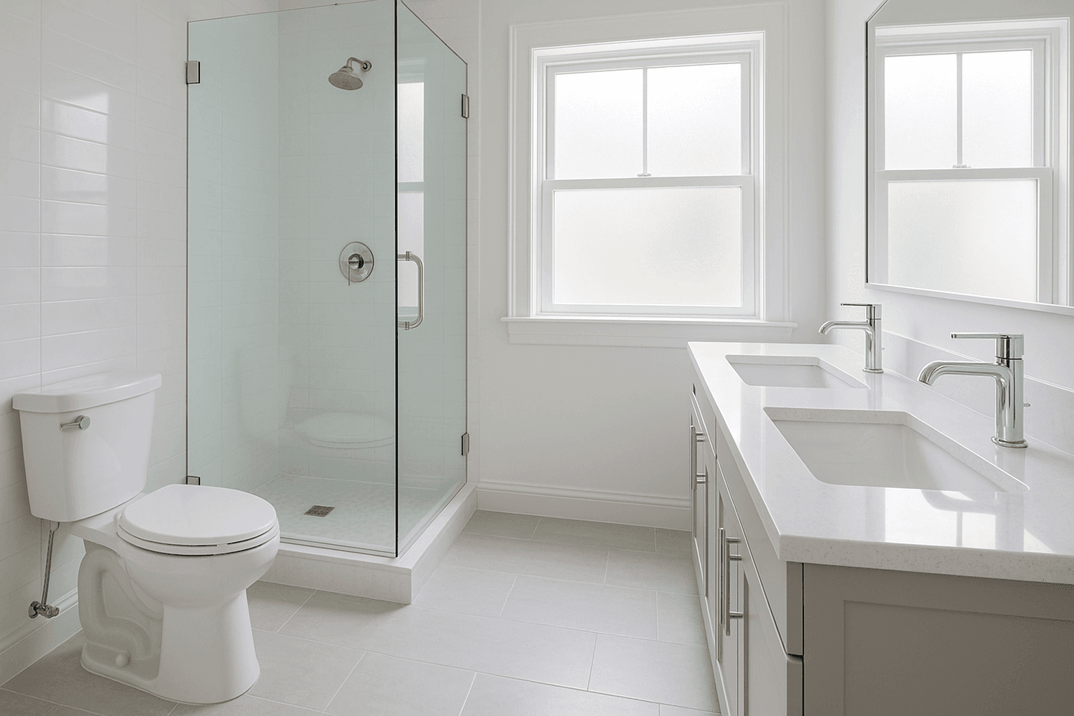 Baño moderno con nuevos accesorios y ducha a ras de suelo