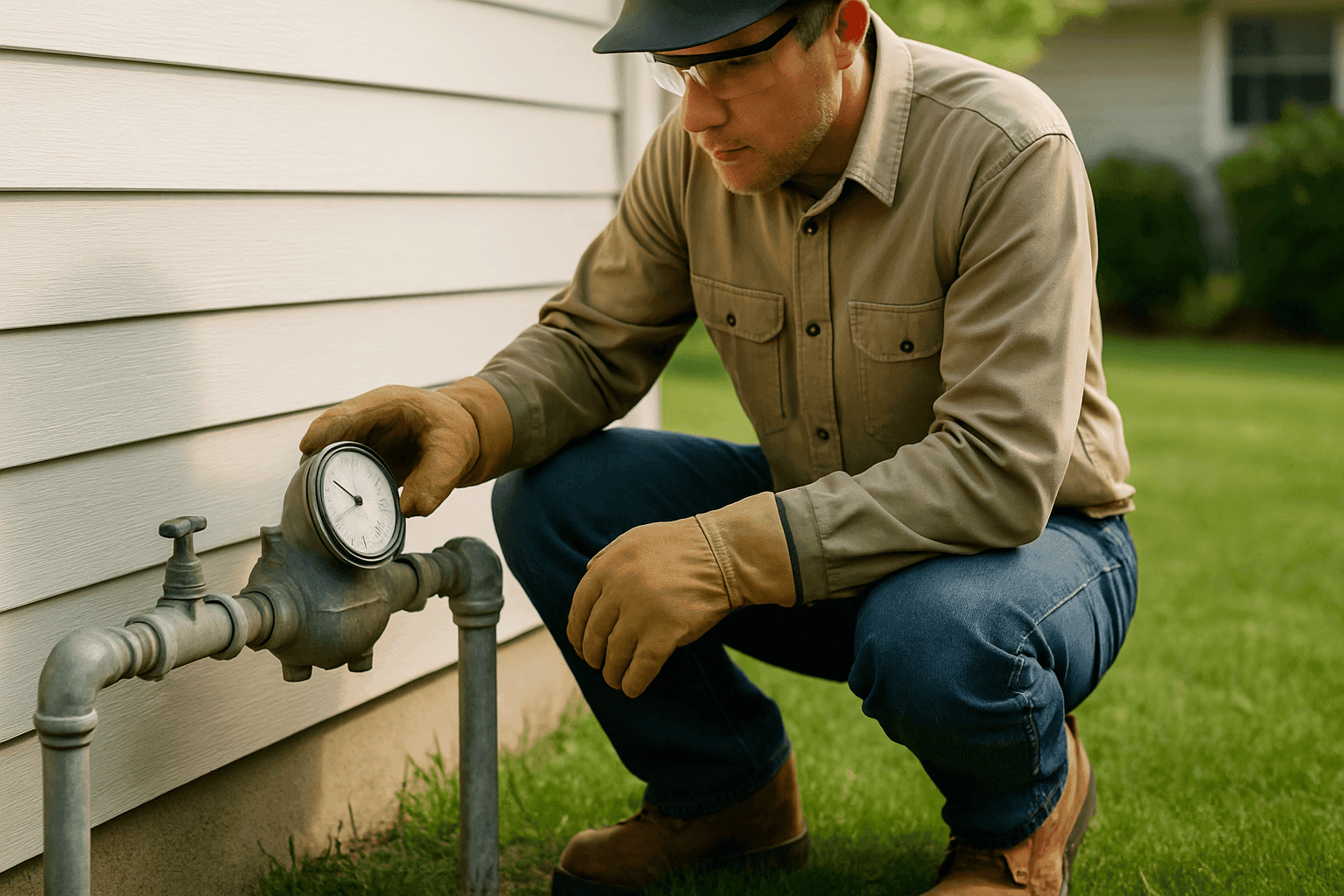 Persona revisando el medidor de agua para detectar fugas ocultas en casa